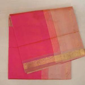 Orangish Pink & Light Peach Nine-Yard Silk Cotton Saree