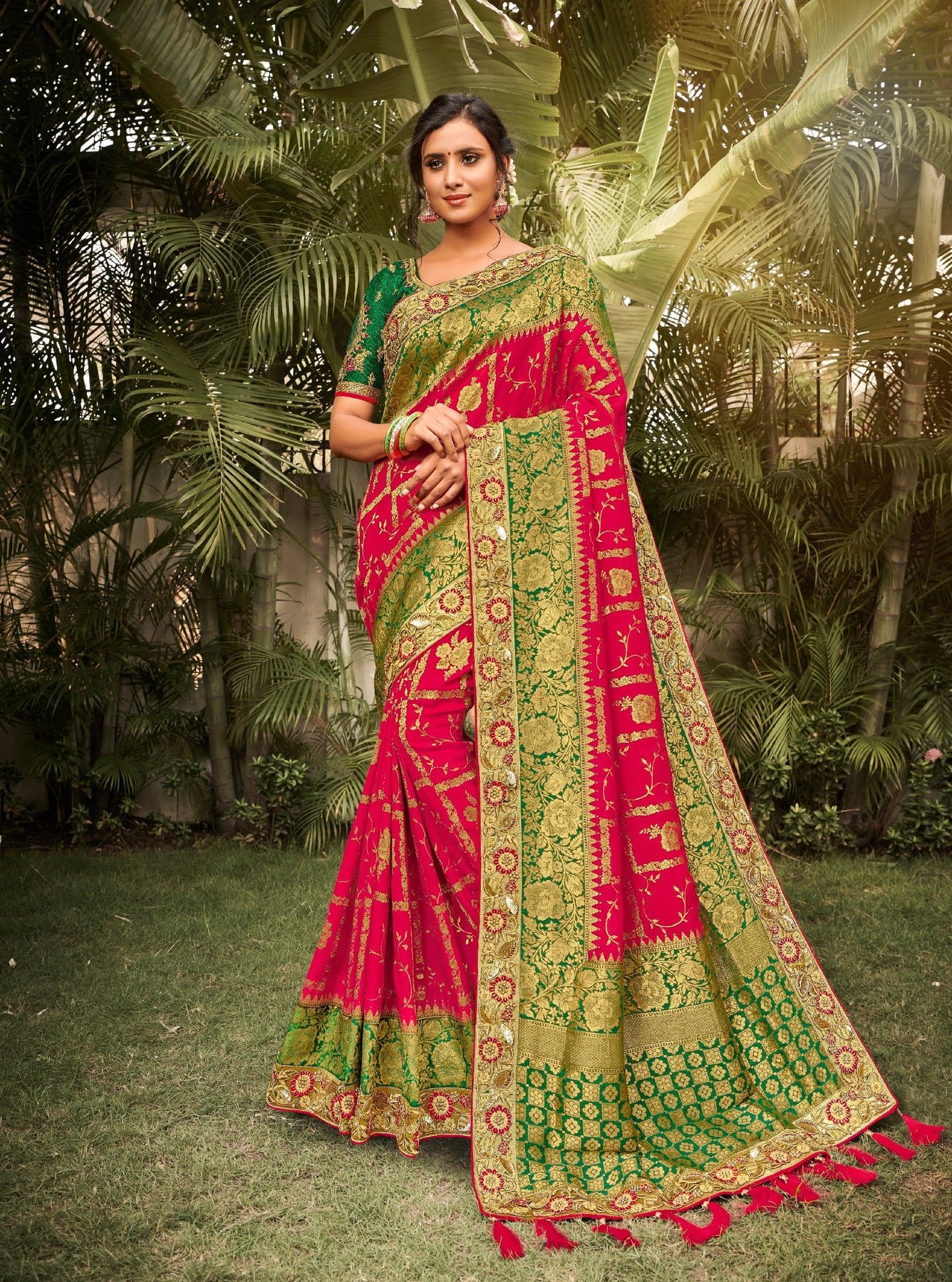 Pink Colour Silk Embroidered Saree