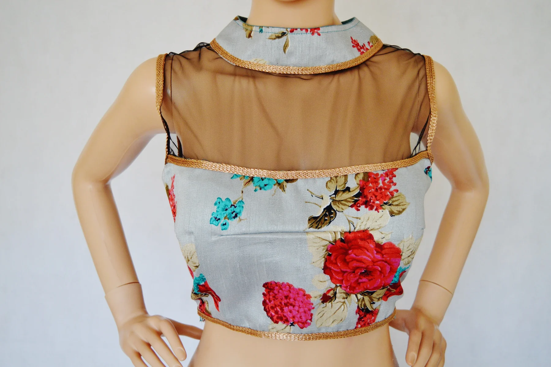 High Neck Sleeveless Digital Print Blouse Choli Top